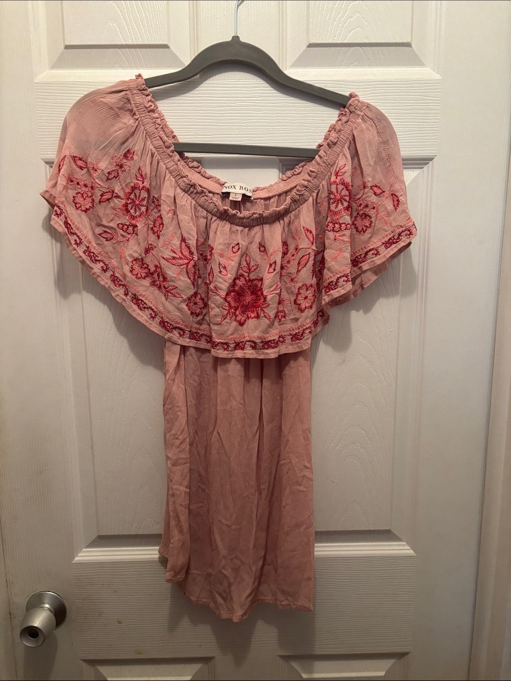 Knox Rose Blush Pink Off-Shoulder Embroidered Tunic